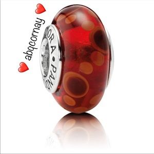 EUC Pandora 790690 Sterling Silver Red Bubbles Murano Glass Bead